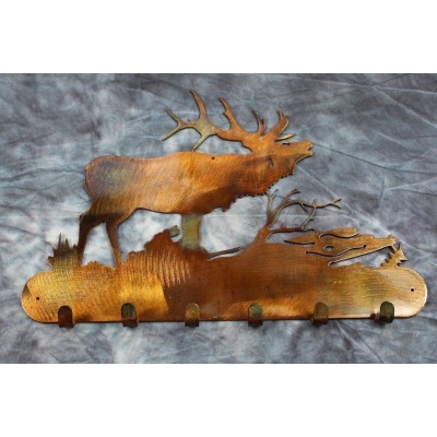 Elk in Woods Key Holder Metal Art Copper/Bronze Plated   163202762406